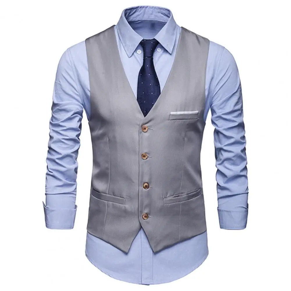 

Popular Lightweight V-Neck Shrink Resistant Solid Color Men Business Waistcoat Suit Waistcoat Removable White Strips