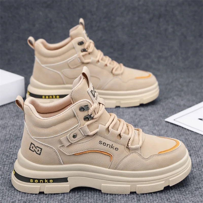 

American Style Big Yellow Boots for Men: Autumn Mid-Top Thickened Sole Work Boots, Men's Genuine Leather Soft Sole Work Boots, R