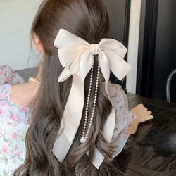 Bow Tassel Spring Clip Beige Pink Sweet Hairpn Barrettes Girls Ponytail Hait Clip For Women Wedding Party Hair Accessories