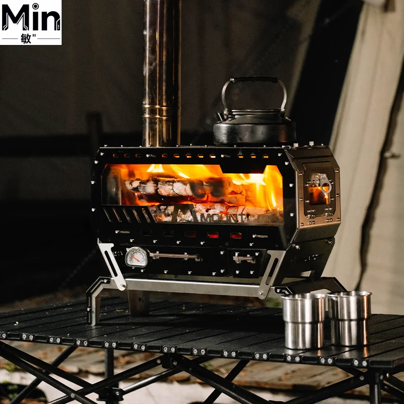 Multifunctional 304 Stainless Steel Camping Wood Stove Portable Tent Heating Fire Pit with Oven Function for Outdoor Picnic