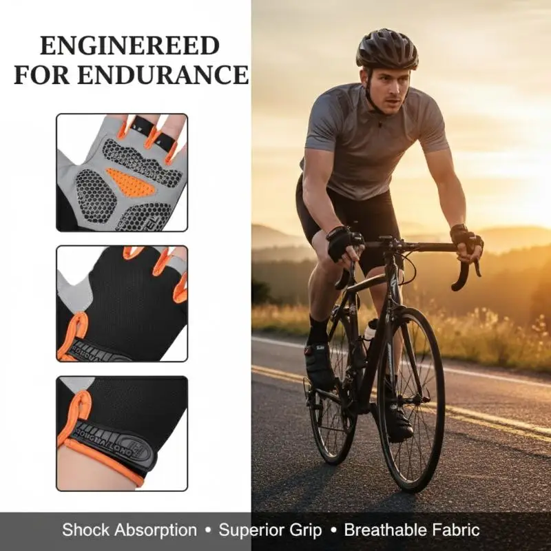 Breathable Half Finger Cycling Gloves Anti Slip Shockproof Comfortable for Sports Bicycle Activities