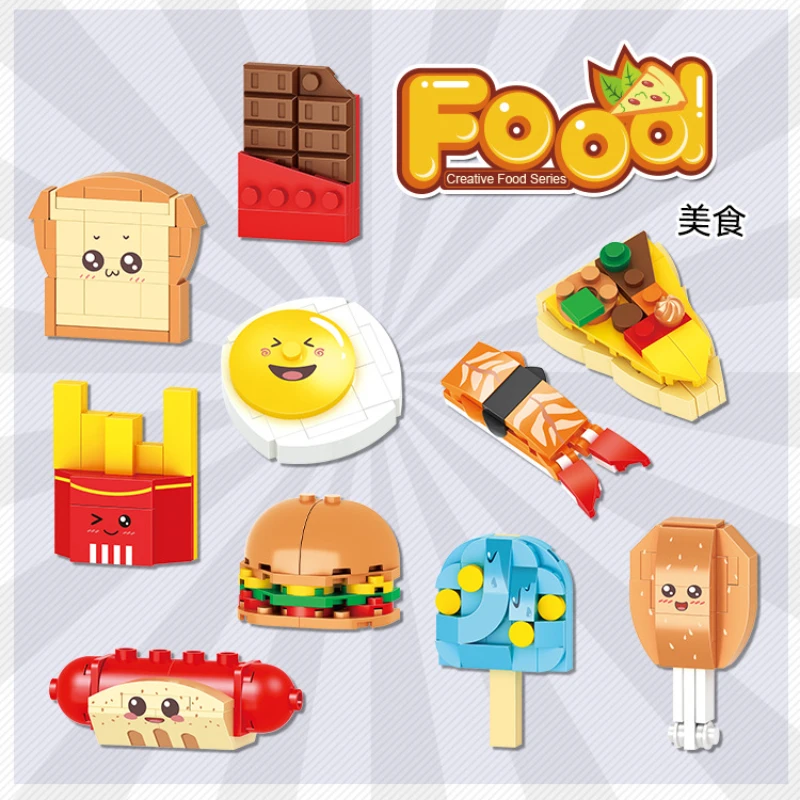 Creative Expert Hamburger Mini Food Model Building Blocks Fries Bricks Children\'s Educational Assembly Toys, Desktop Ornament