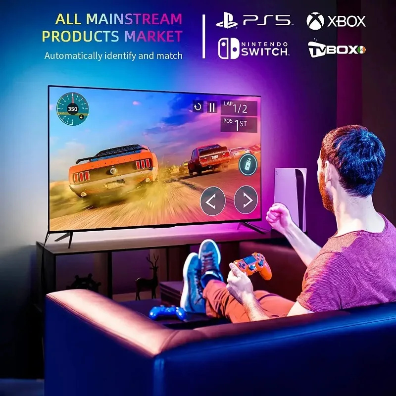 لـ 91-120 بوصة TV PC Gaming 2.0 يعمل مع Alexa Google Assistant App Control NEO Sync Box مع إضاءة خلفية للتلفاز LED