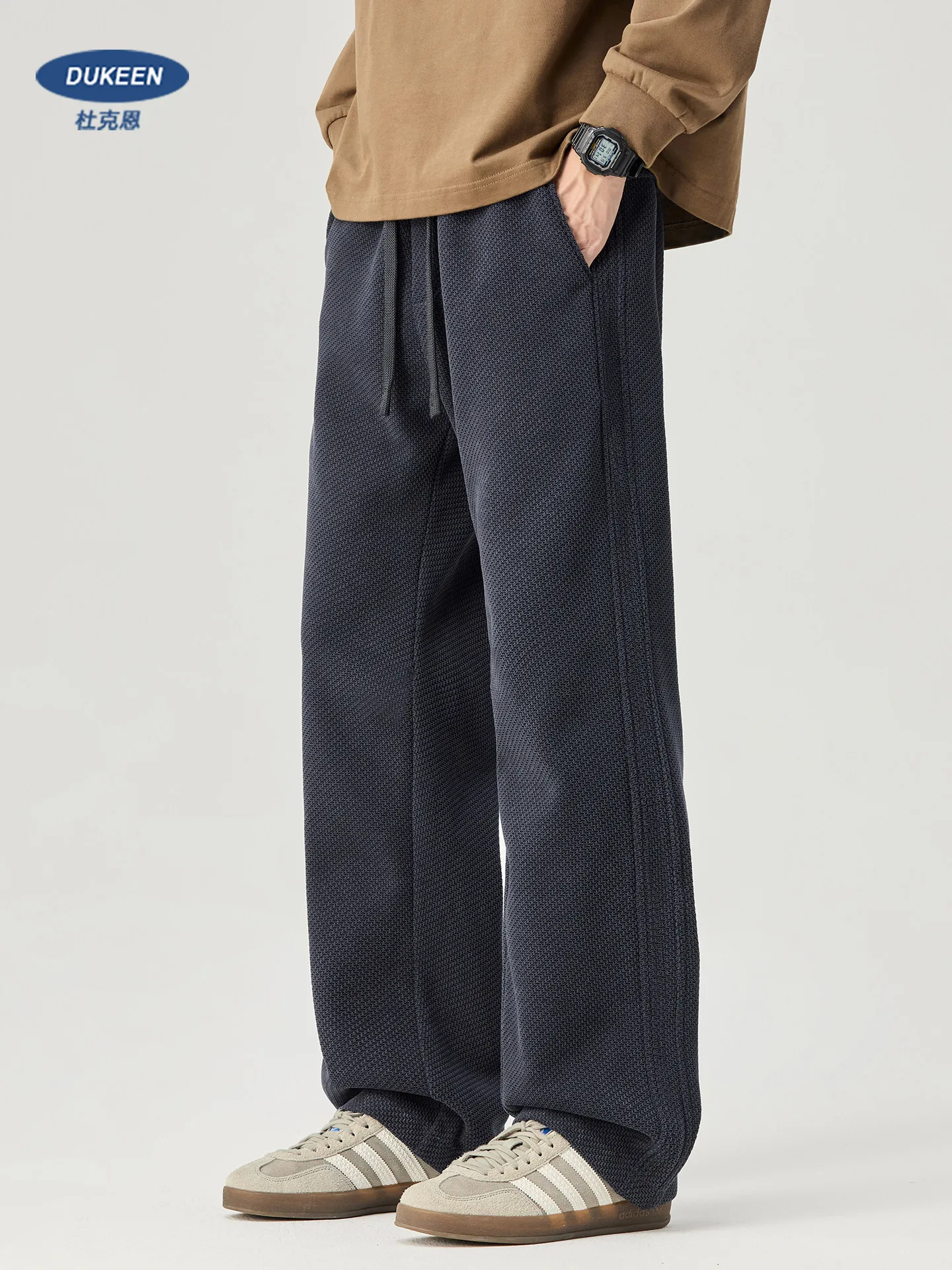 

DUKEEN Men's Straight Leg Casual Pants 2025 New Textured Knit Wide Leg Loose Fit Drawstring Trousers