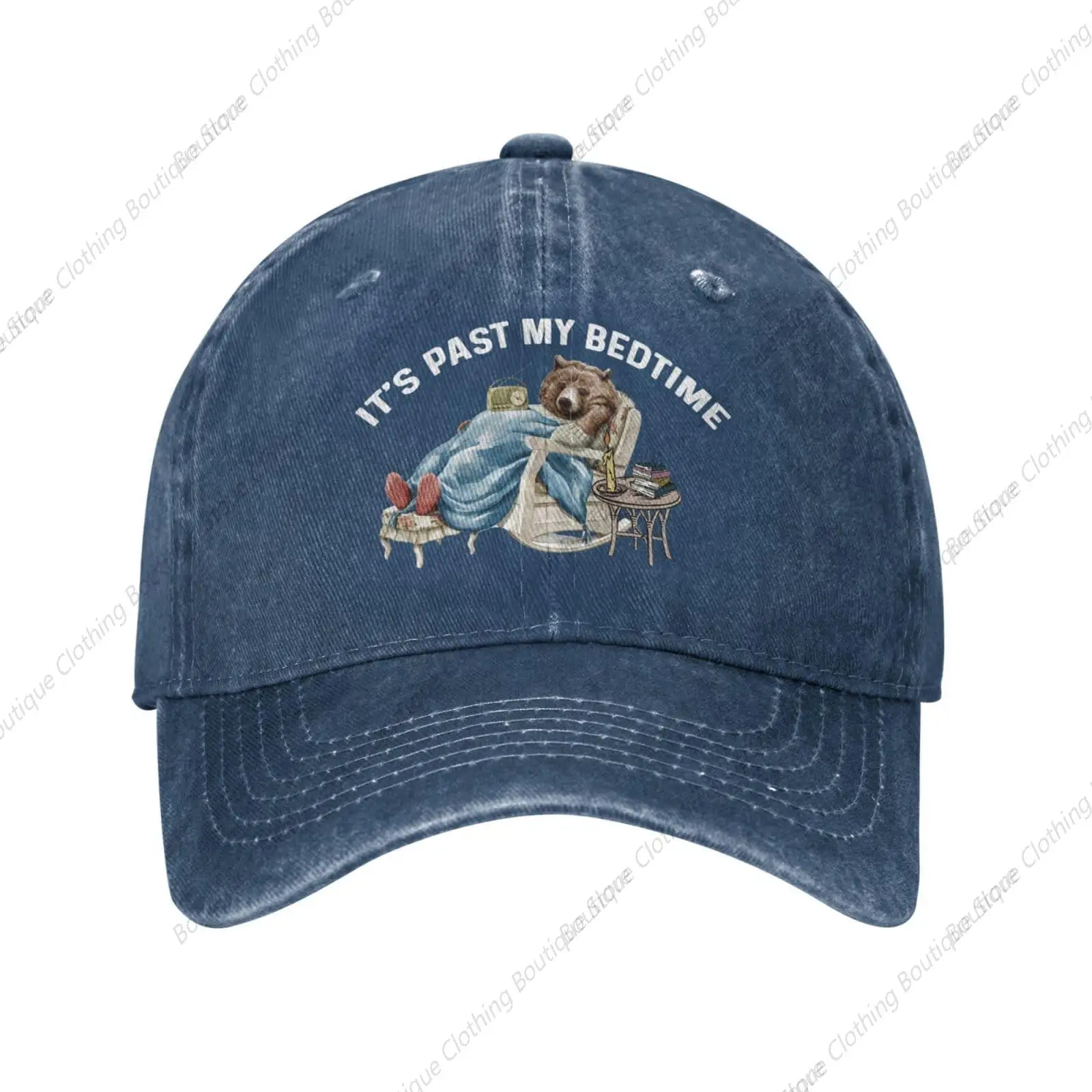 It's Past My Bedtime Bear Taking A Nap Next to Books Hat for Women Dad Hats with Design Caps Navy Blue