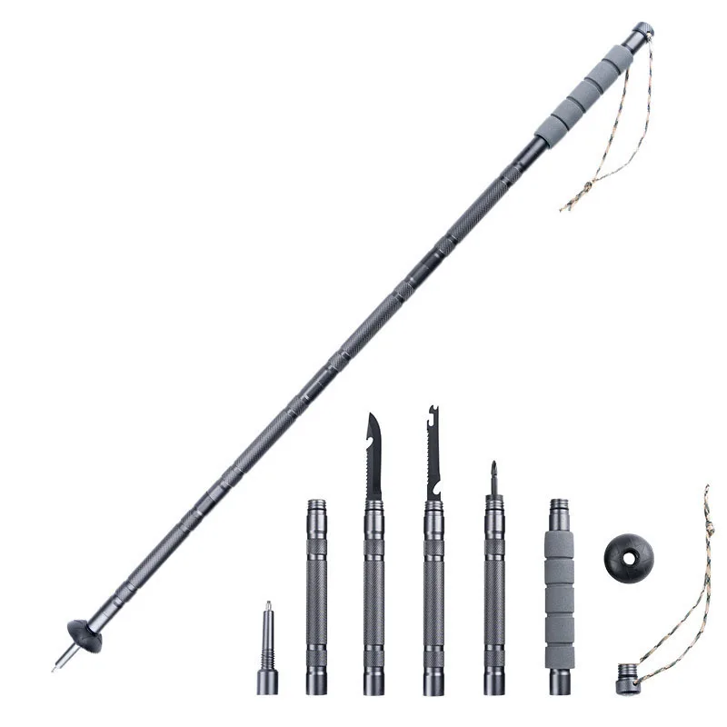 

Multifunctional aluminum alloy trekking pole Outdoor telescopic folding hiking pole lightweight mountaineering cane Foam grip