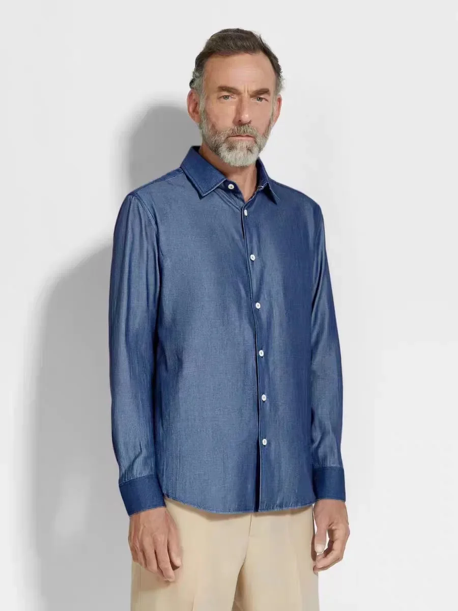 

Ele Busin Long Sve Men's irt Luxury Vintage Sle Organic Cotton Commute Simple irt MHTO Stand Fit