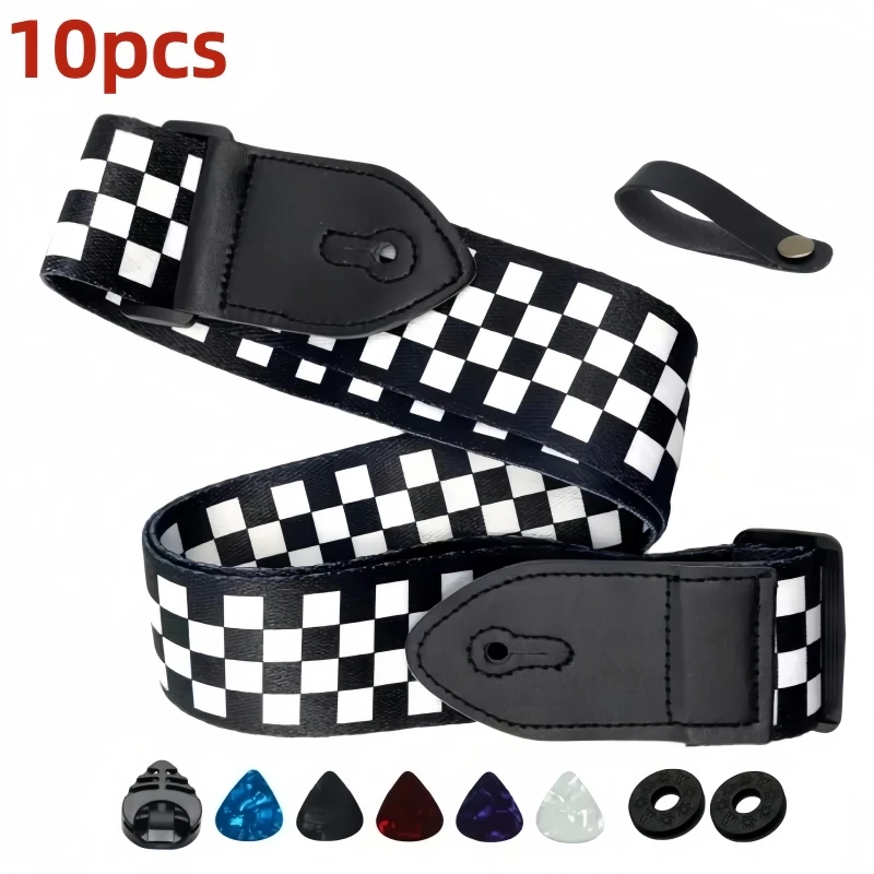 Miwayer 10pcs Guitar Strap for Electric Bass & Acoustic Guitars, Includes 5 Picks + 1 Clamp + 2 Washers, Gift for Guitarists