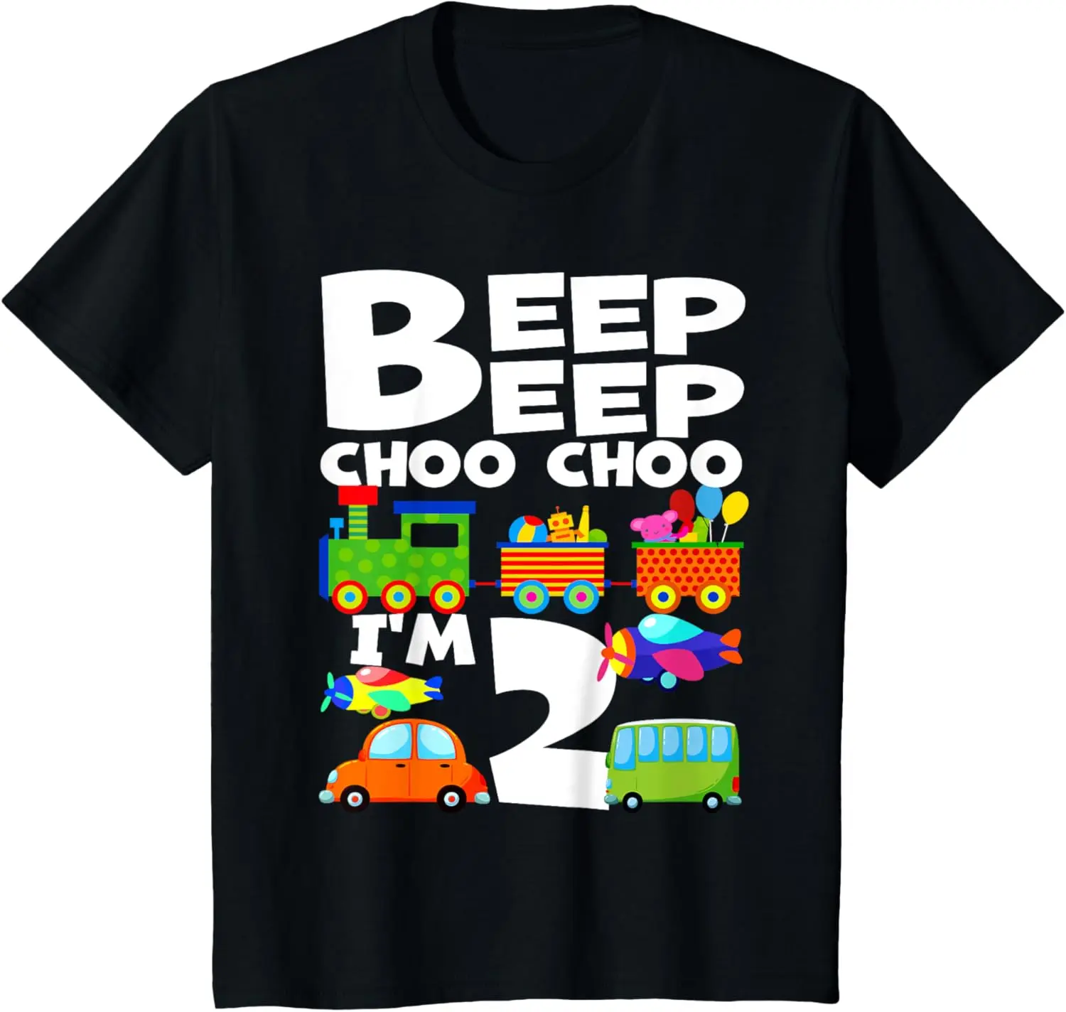 I'm 2 Beep Choo Boy Girl 2nd Birthday Train Cars Airplanes T-Shirt