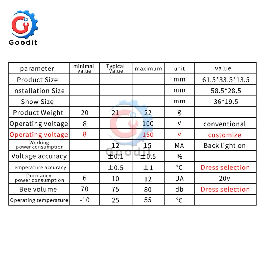 Battery Capacity Indicator DC 8V-100V Lead Acid Lithium LiFePO4 Car Motorcycle Voltmeter Voltage Gauge 12V 24V 48V 72V for Alam