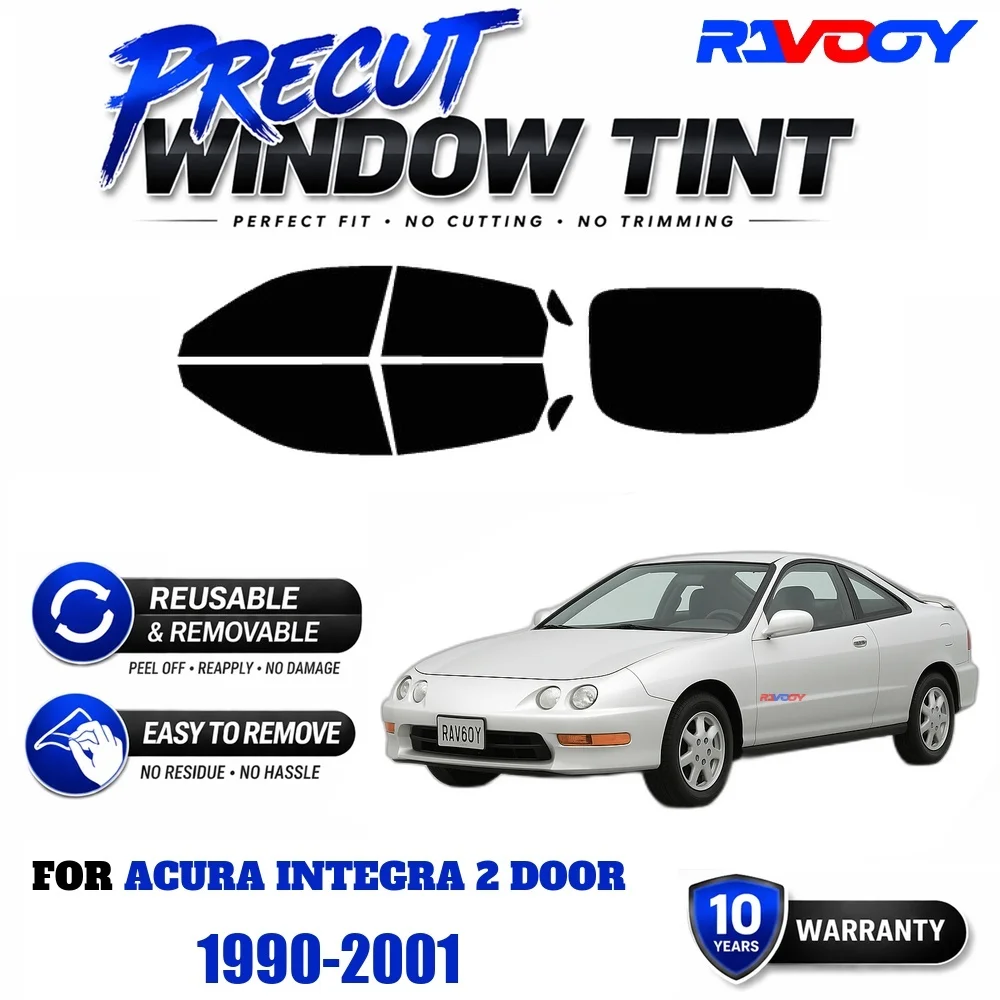 RAVOOY Precut Window Tint, Reusable Removable EPU Film, Custom Fit for Acura Integra 2 Door 1990-2001, UV Heat Protection