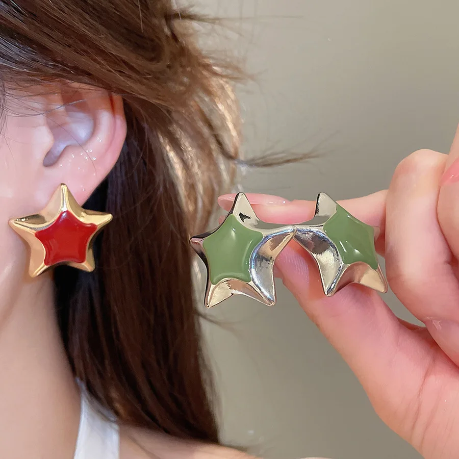 Trendy Vintage Gold Color Star Studs Exaggerated Oversized Earrings For Women Aesthetic Jewelry Decoration