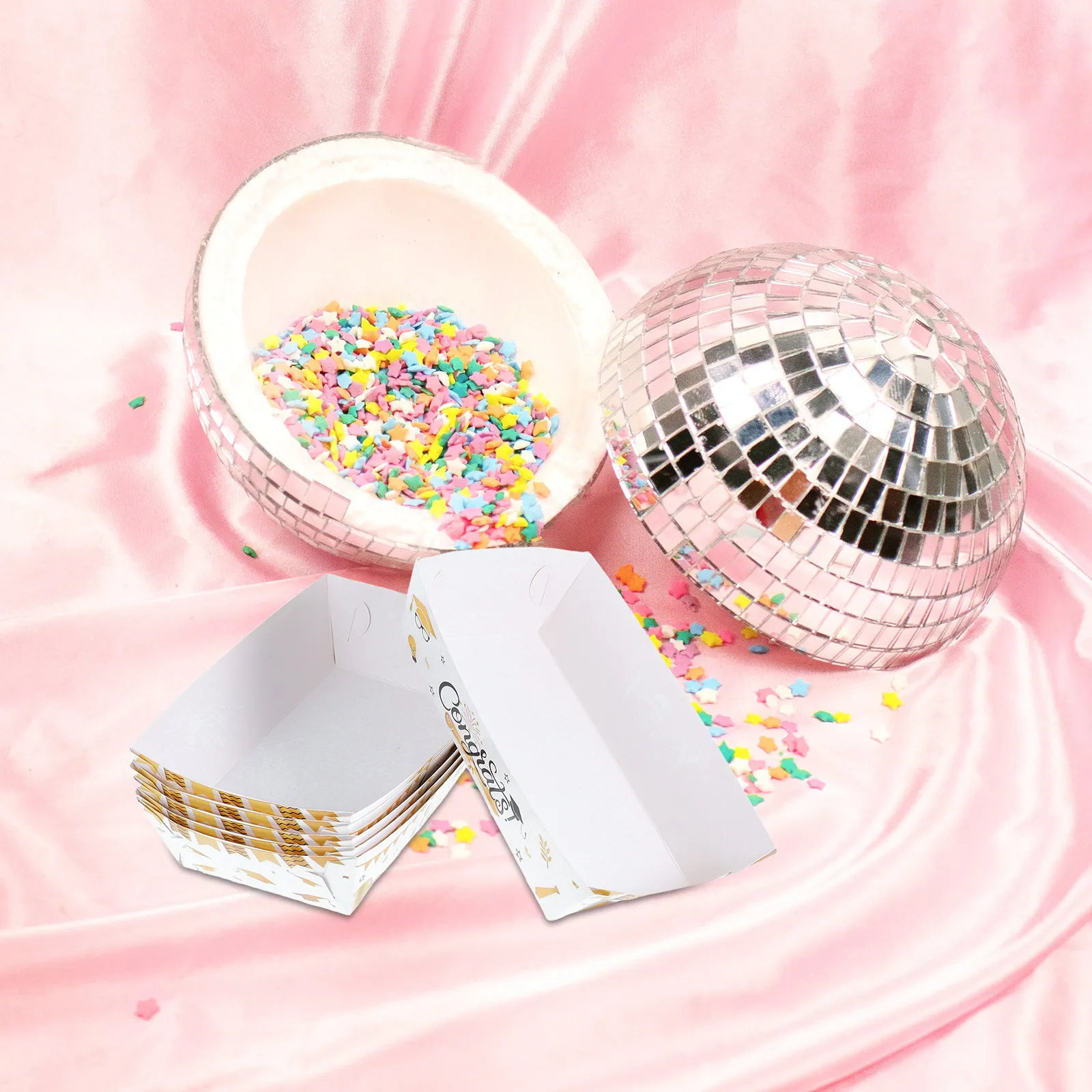 6 Juegos de Cajas de Regalo para Fiesta de Graduación, Forma de Barco, Elegantes Cajas de Papel para Dulces, Decoraciones de Graduación, Golosinas, Bocadillos, Postres