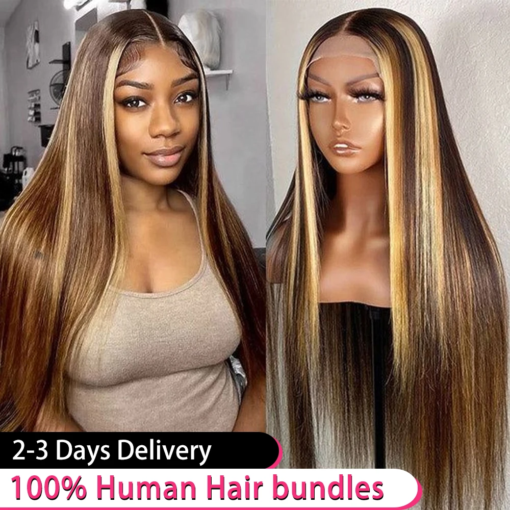 

38 40 Inch Highlight Straight Wig Colored Lace Front Human Hair Wig Honey Blonde 13x6 HD Lace Frontal Human Hair Wigs For Women