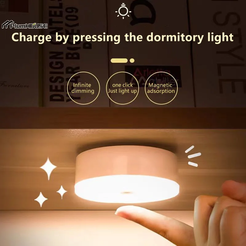 

Mini LED Key-operated Night Lights USB Rechargeable Kitchen Bedroom Magnetic Base Wall Light Round Portable Night Lamp