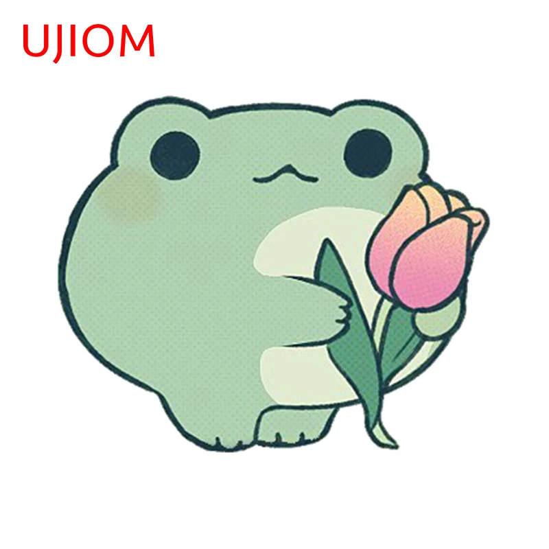 UJIOM 13cm X 10.8cm Pink Rose Round Frog Lovely Wall Stickers for Children Interesting Cupboard Decal Kitchen Room Decoration