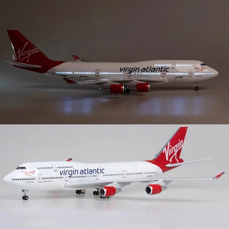 

1:150 Scale Aircraft 47cm Diecast Airplane B747 Virgin Atlantic Resin Plane Model Toy Static Aviation Display With Lights & Base