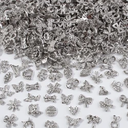 50/60Pcs/lot 3D Butterfly Alloy Nail Charms Bow-knot Design Jewelry Luxury Gold Silver Hollow Nail Art Decoration Accessory Bulk