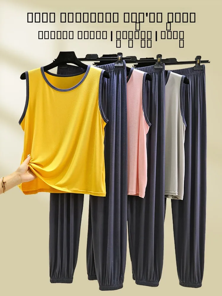 

Женский комплект одежды из модала, летняя повседневная одежда из двух предметов, удобная ночная рубашка свободного кроя с v-образным вырезом и длинным светом, большие размеры