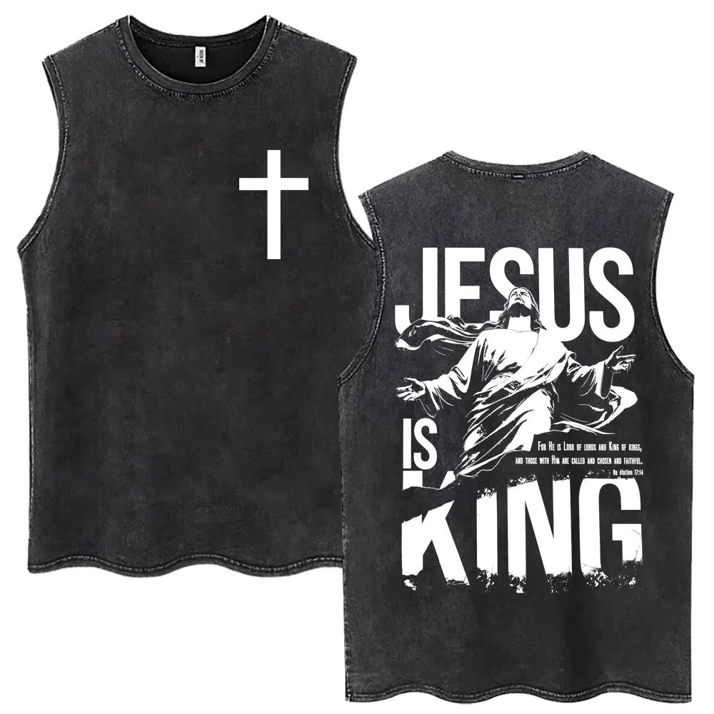 Christian Religious Jesus Ask Seek Knock Washed Tank Tops Faith Bible Verse Men's Vintage Vests Loose Cotton Sleeveless T-shirts