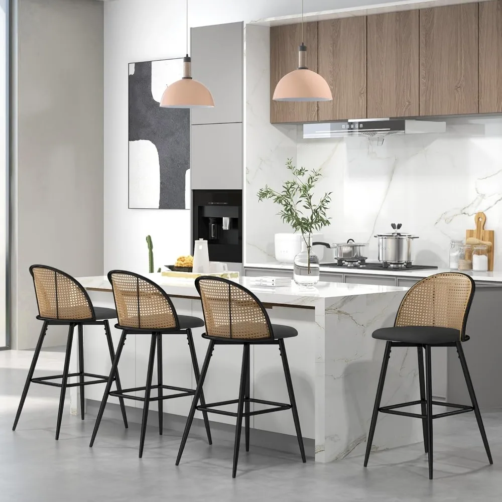 

Bar Stools Set of 4 Rattan Swivel 29" Height Barstools for Kitchen Counter Island Mid Century Modern Boho Bar Stool Chairs