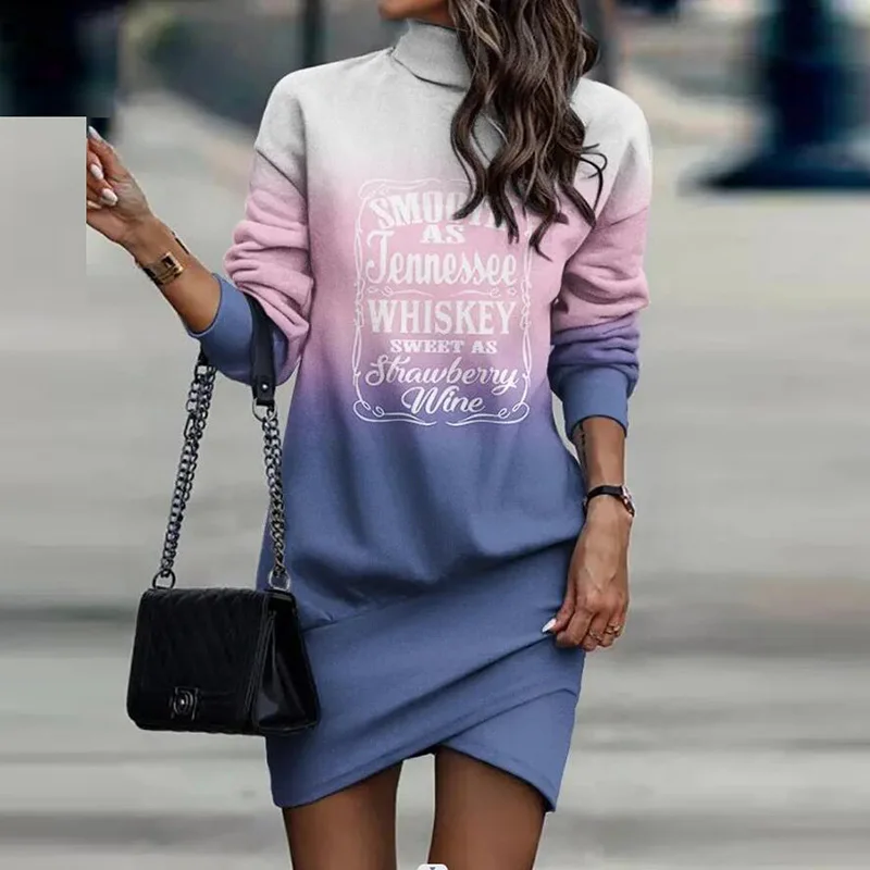 Autumn Dress Women Turtleneck Long Sleeve Vintage Print Mini Dresses For Women Fashion Party Dress Office Vestidos 2022