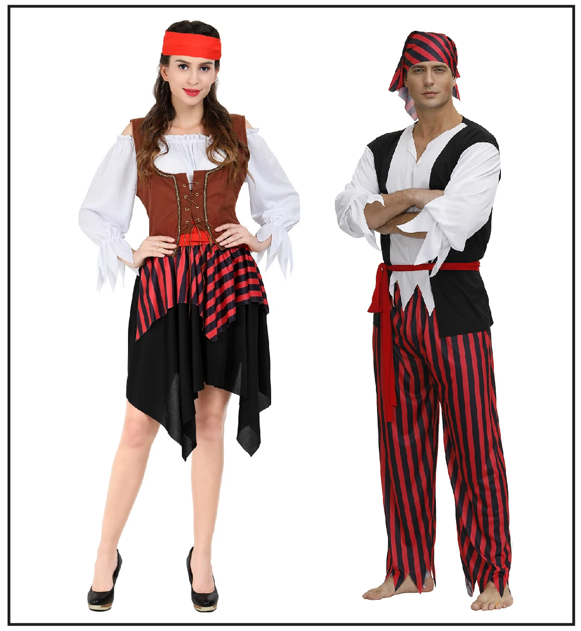 Fantasias piratas para homem e mulher, vestidos piratas, ombro fora, fantasia de cosplay, piratas das Caraíbas, adulto, casal