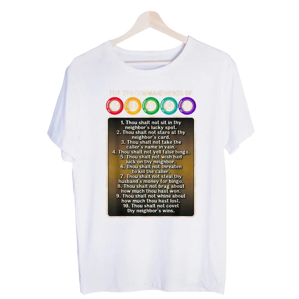 Men's Bingo Commandments Typography Print Graphic Tee, Casual Short Sleeve T-Shirt for Game Night and Daily Wear