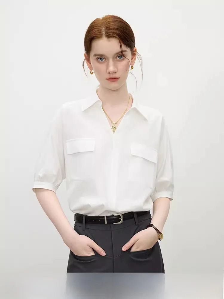 

Simple Commute Fashion Short Sleeve Shirt Women's 2025 Summer New Design Sensation Blouse Skin-friendly Breathable Polyester ...