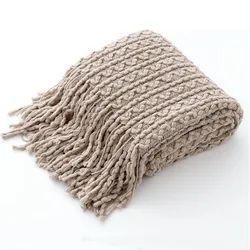 50x60inch Khaki BohoTextured Knitted Fall Decor Blanket with Tassels for Couch,Bed,Chair,Sofa Decorative Cozy Throw Blanket