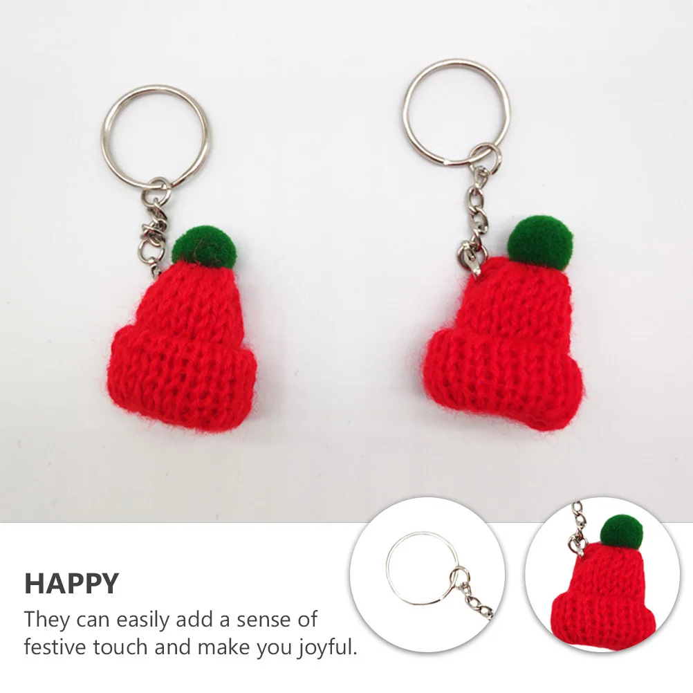 

10 pcs Lovely Mini Woolen Hat Keychains Adorable Key Pendants Festive Christmas Decorations For Bags Keys Backpacks Car Hangings