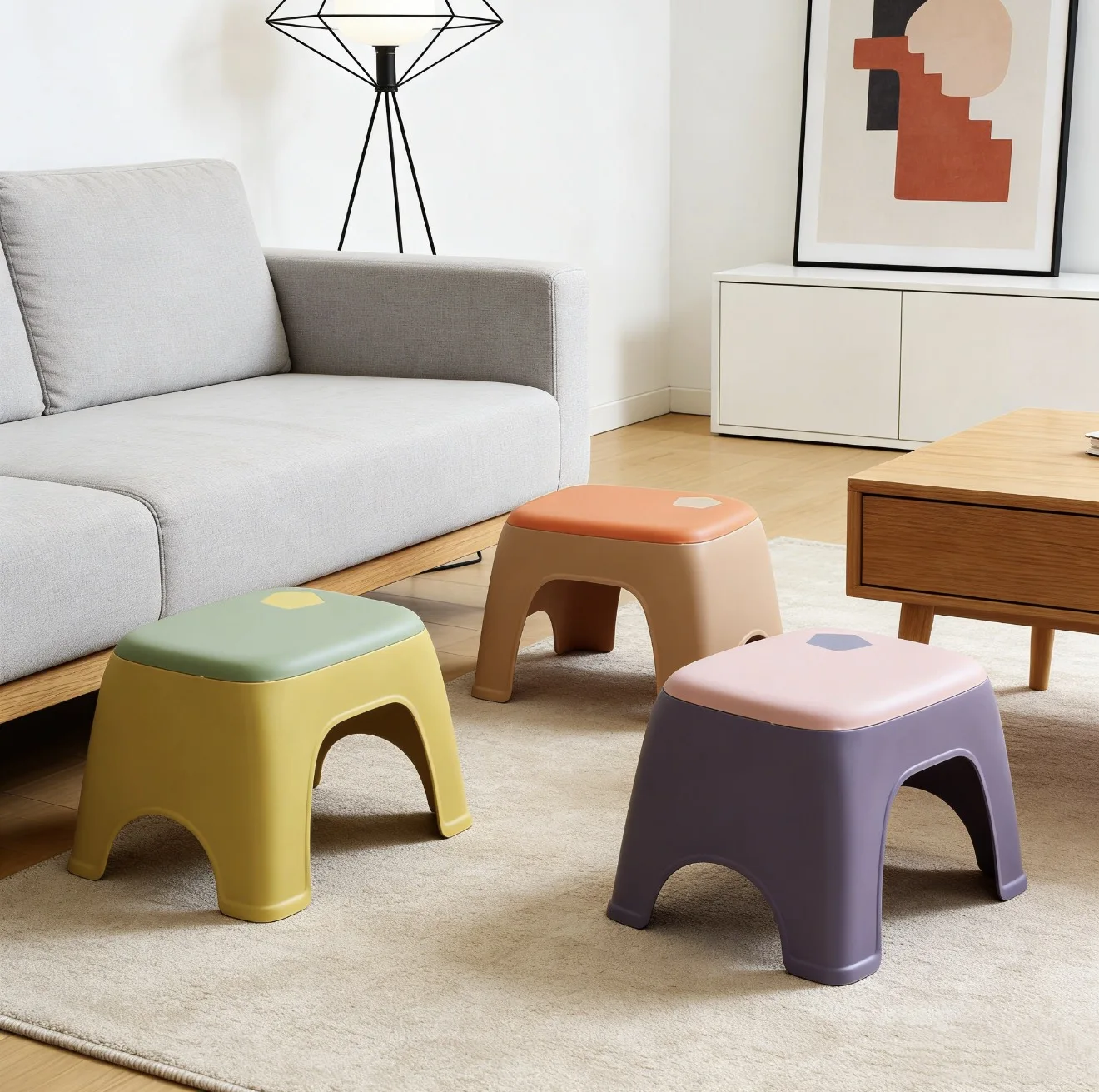 Modern thickened plastic bench non-slip low chair household children's living room kitchen bathroom gym storage footstool