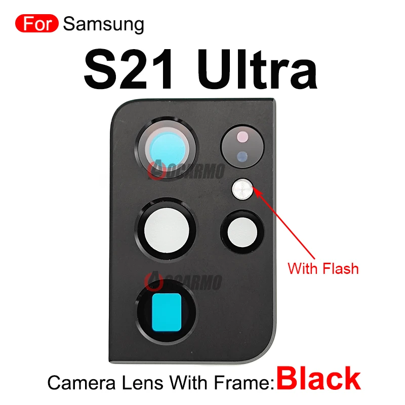 For Samsung Galaxy S21 Ultra Silver Black Rear Back Camera Lens With Frame And Flash Replacement Parts