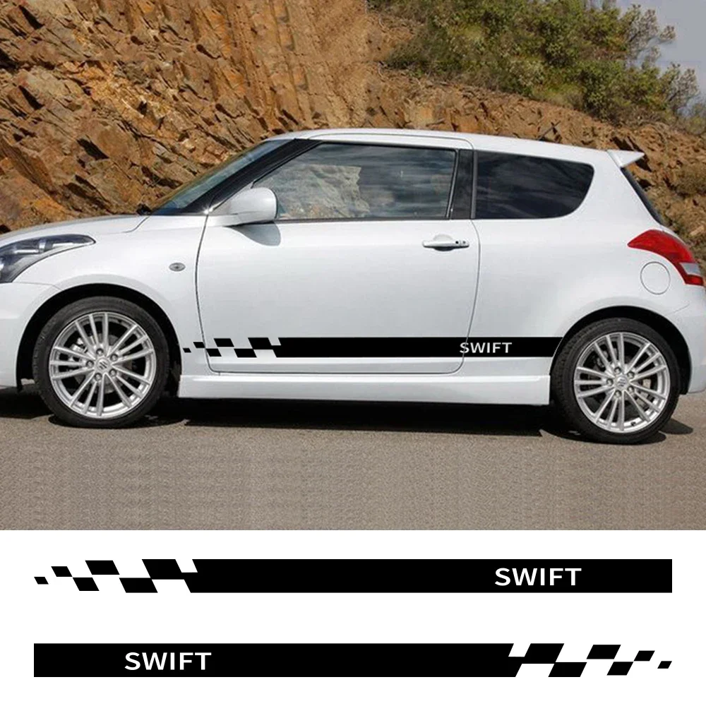 2PCS Auto Door Side Decals for Suzuki Swift Car Skirt Stripes Vinyl Sport Styling Body Decor Sticker Captivating Car Accessories