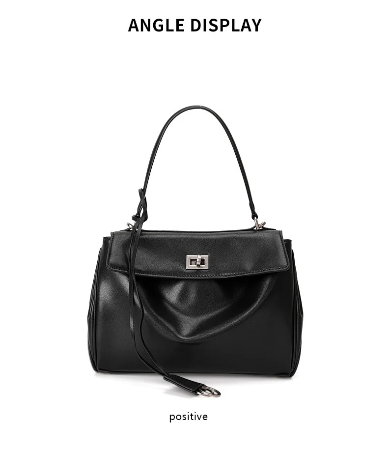 Echte Rindsleder-Handtasche für Damen, Einzel-Schulter-Umhängetasche mit Klappe und Knopf, Geräumige Hobo-Tasche – Detail 10