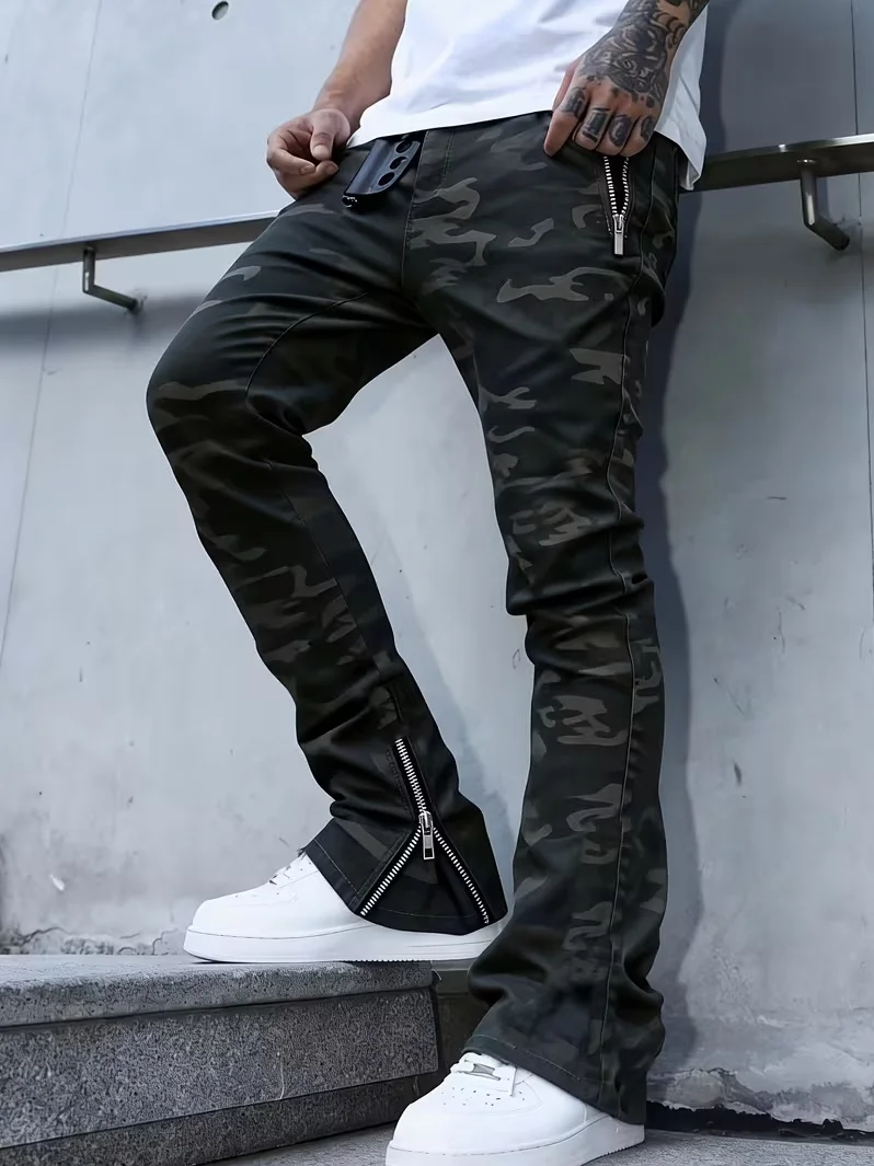 

Men‘s Slim-Fit Jeans with Zipper Detail - Stretch Denim Pants, All-Season Comfort Modern Streetwear Style for Casual Outings
