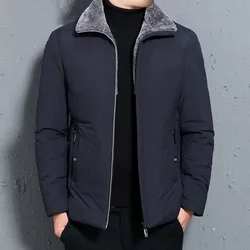 Autumn and Winter New Classic Fashion Solid Color Plus Cashmere Cotton-Padded Jacket Men's Casual Loose Thick Warm Coat