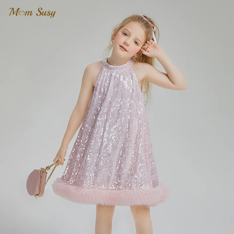 

Fashion Baby Girl Princess Sequins Dress Sleevess Toddler Teen Tulle Vestido Party Pageant Birthday Ball Gown Baby Clothes 3-14Y