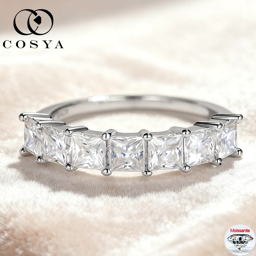 

COSYA 3.5mm Princess Cut Moissanite Ring For Woman 100% S925 Silver D Color Lab Diamond Sparkling Wedding Band Fine Jewelry