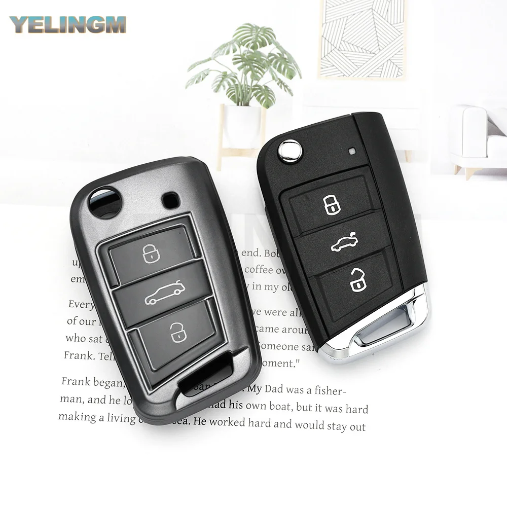 Shell Fob Car Flip Key Case Cover for VW Volkswagen Golf 7 MK7 Tiguan MK2 TPU for Seat Ateca Leon FR Ibiza Skoda Octavia Kodiaq