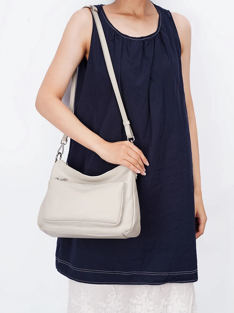 Zency Cowhide Leather Handbag Women Shoulder Bag Fashion Multi-functional Pockets Crossbody For Commute Shopper Green Grey Sac