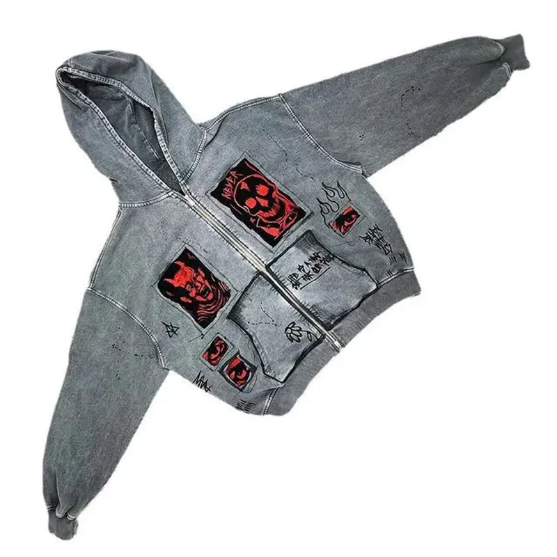 Hoodiey2k Damen Sweatshirts hoodie Sweatshirt Herren Hip Hop Brief Vintage Schädel Muster Druck übergroße Hoodie Jacke Kleidung