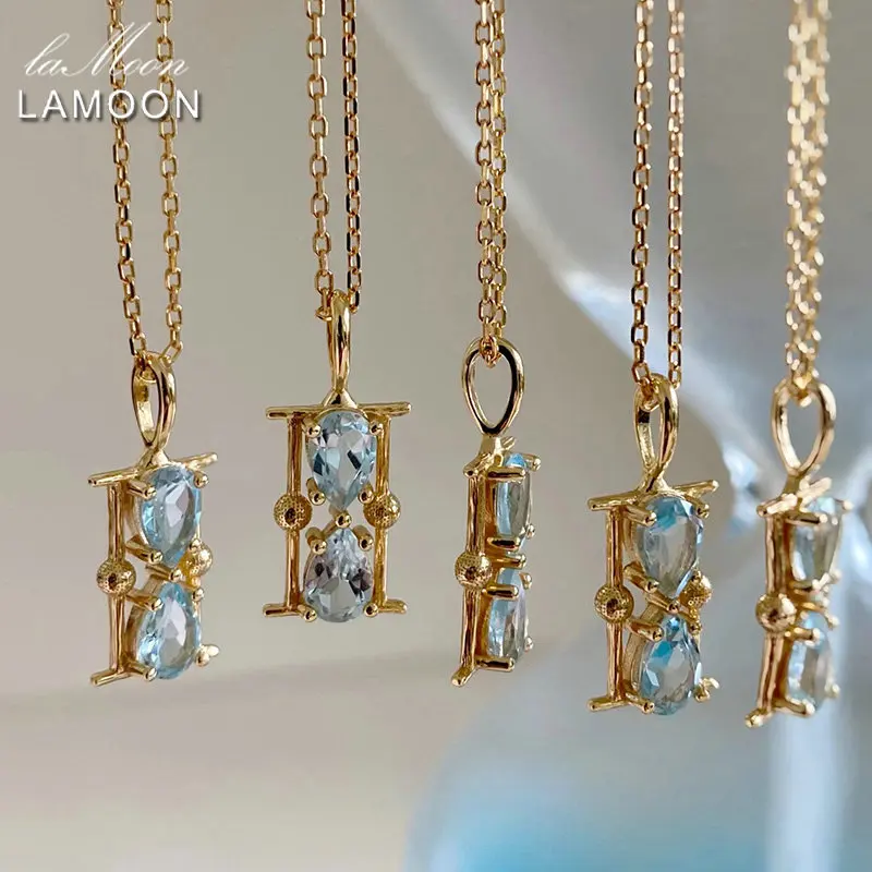 LAMOON Gemstone Natural Topaz Necklace For Women Time Hourglass Pendant 925 Sterling Silver Gold Plated Jewelry Christmas Gift