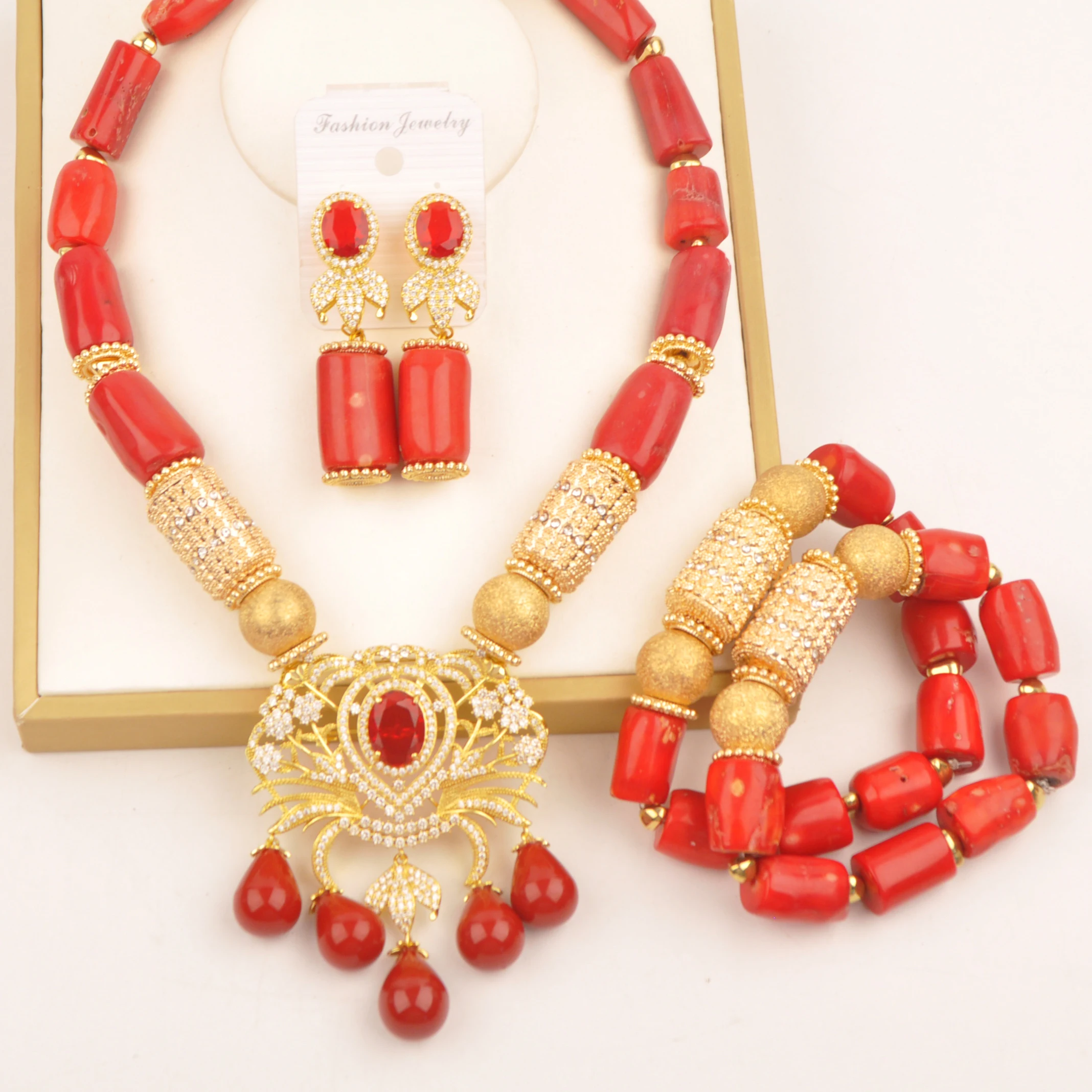 

Nigerian Bride Wedding Jewelry African Coral Bead Necklace Sets