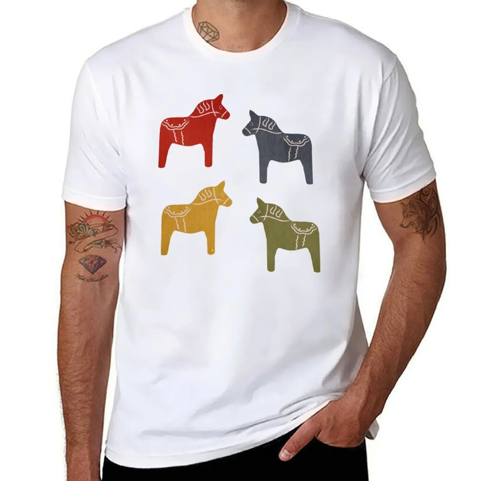 

Swedish Dala Horses T-Shirt t shirt man luxury t shirt man cotton T-Shirt