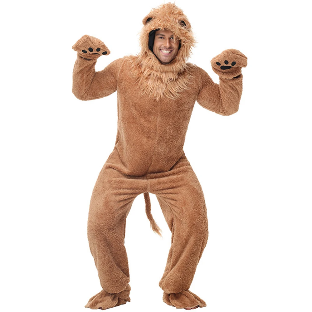 

Lion Costume Adult Animal Costume for Men Halloween Performance Outfit Back Zipper Jumpsuit