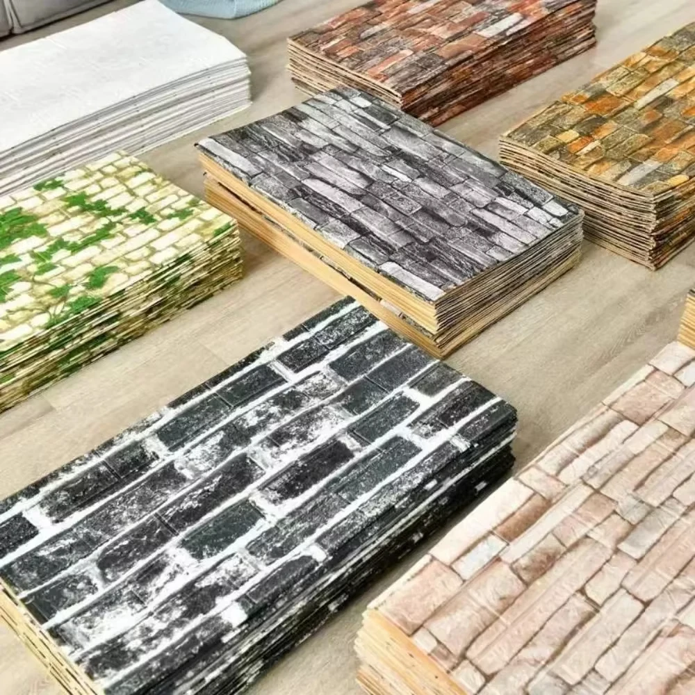 70cmx10m Self-adhesive Wallpaper Antique Foam Brick Wallpaper Living Room Bedroom Waterproof 3D Wall Stickers Home Decoration