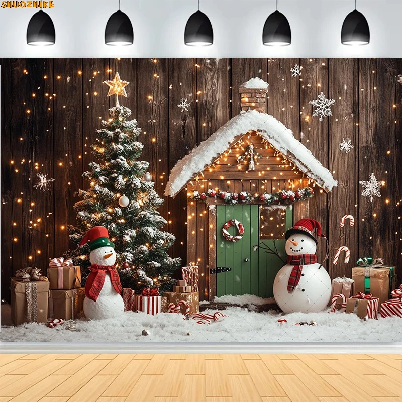 

Christmas Day Wreath Family New Year Party Photography Backdrops Prop Window Living Room Xmas Tree Gift Snow Background WD-04
