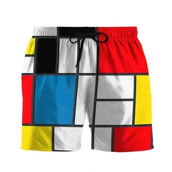 Summer Vacation Men's Plaid Print Drawstring Waist Board Shorts Fashion Swim Trunks 3D Print Breathable Short Streetwear 2025