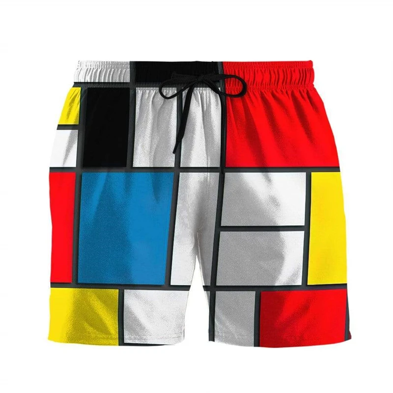 Summer Vacation Men's Plaid Print Drawstring Waist Board Shorts Fashion Swim Trunks 3D Print Breathable Short Streetwear 2025